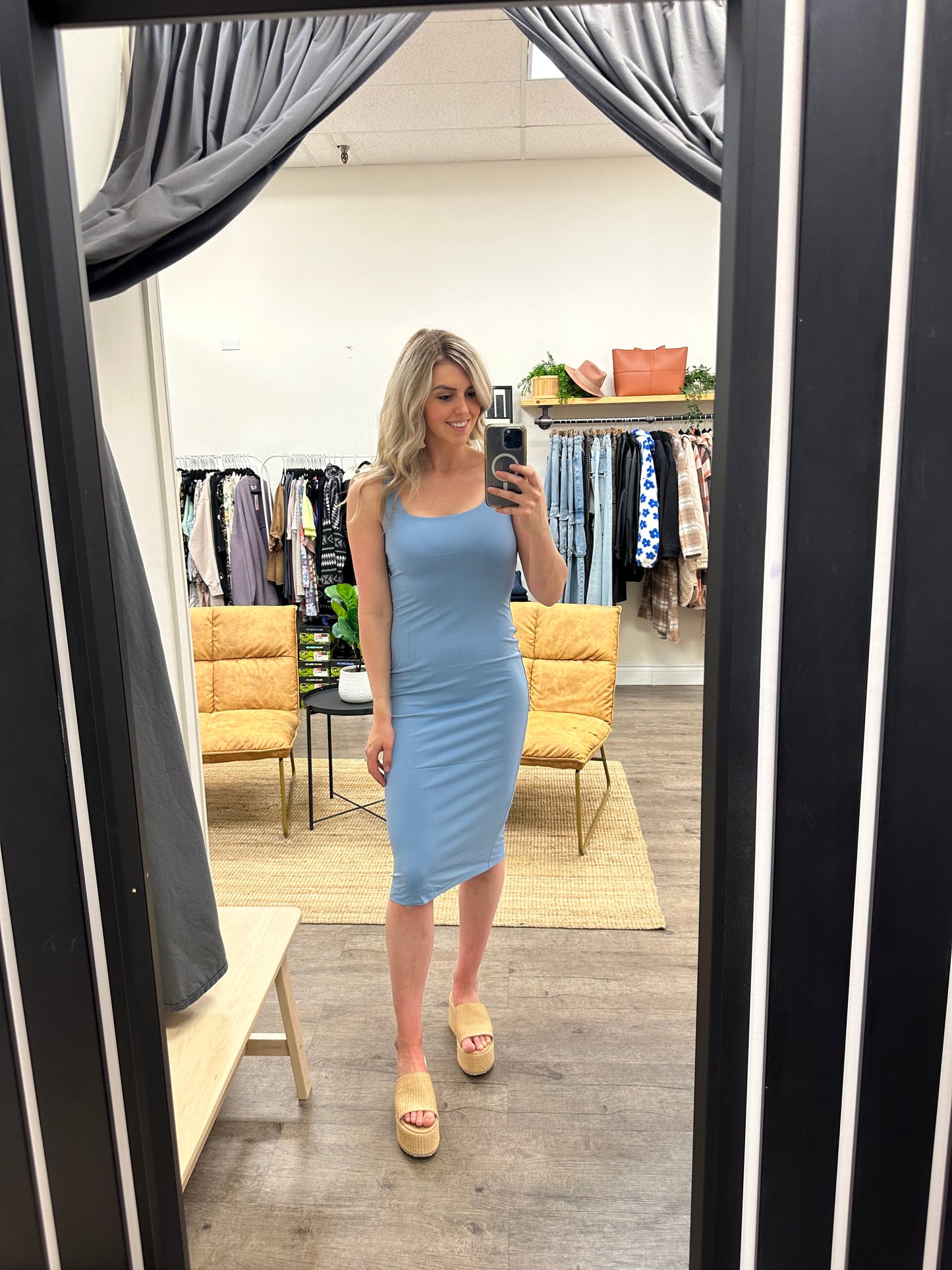 Second Skin / Dimitra Squareneck Midi Dress (Blue Shadow)