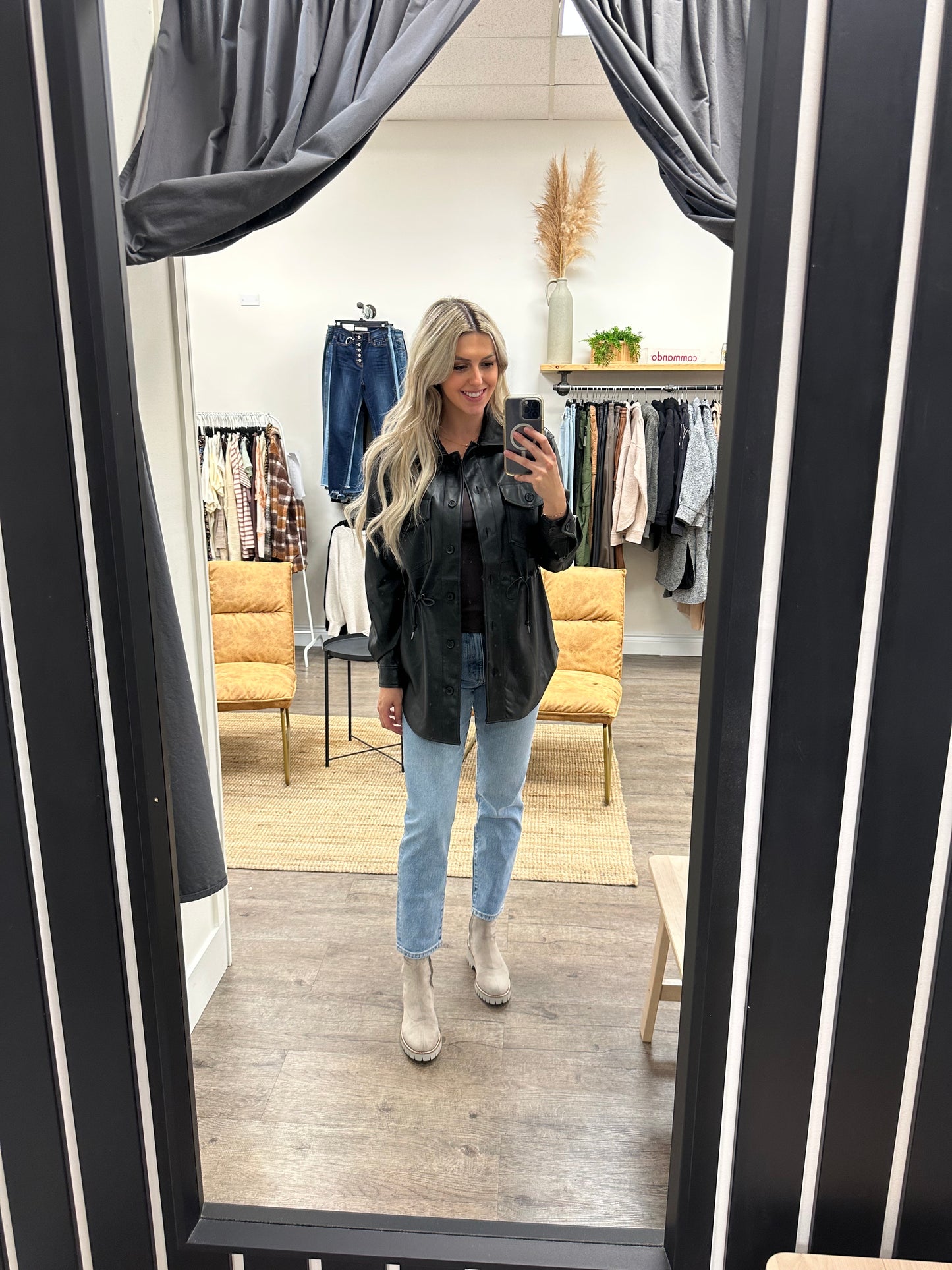 RD STYLE Faux Leighton Leather Drawstring Jacket