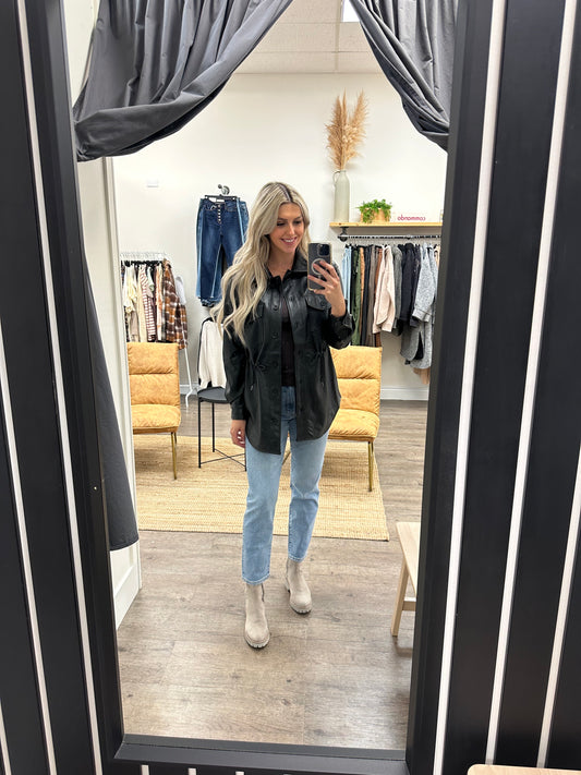 RD STYLE Faux Leighton Leather Drawstring Jacket
