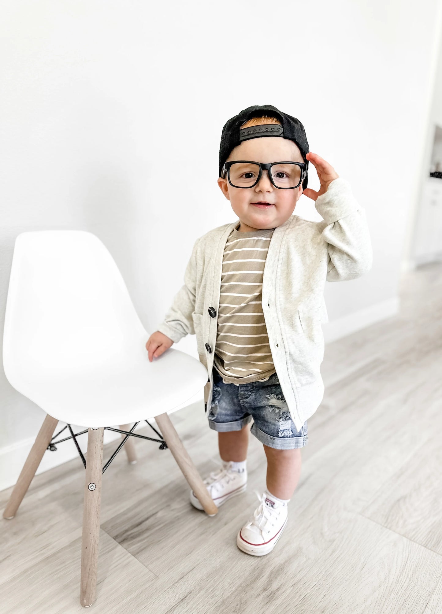 Little Bipsy / Pinstripe Tee Khaki Green and White
