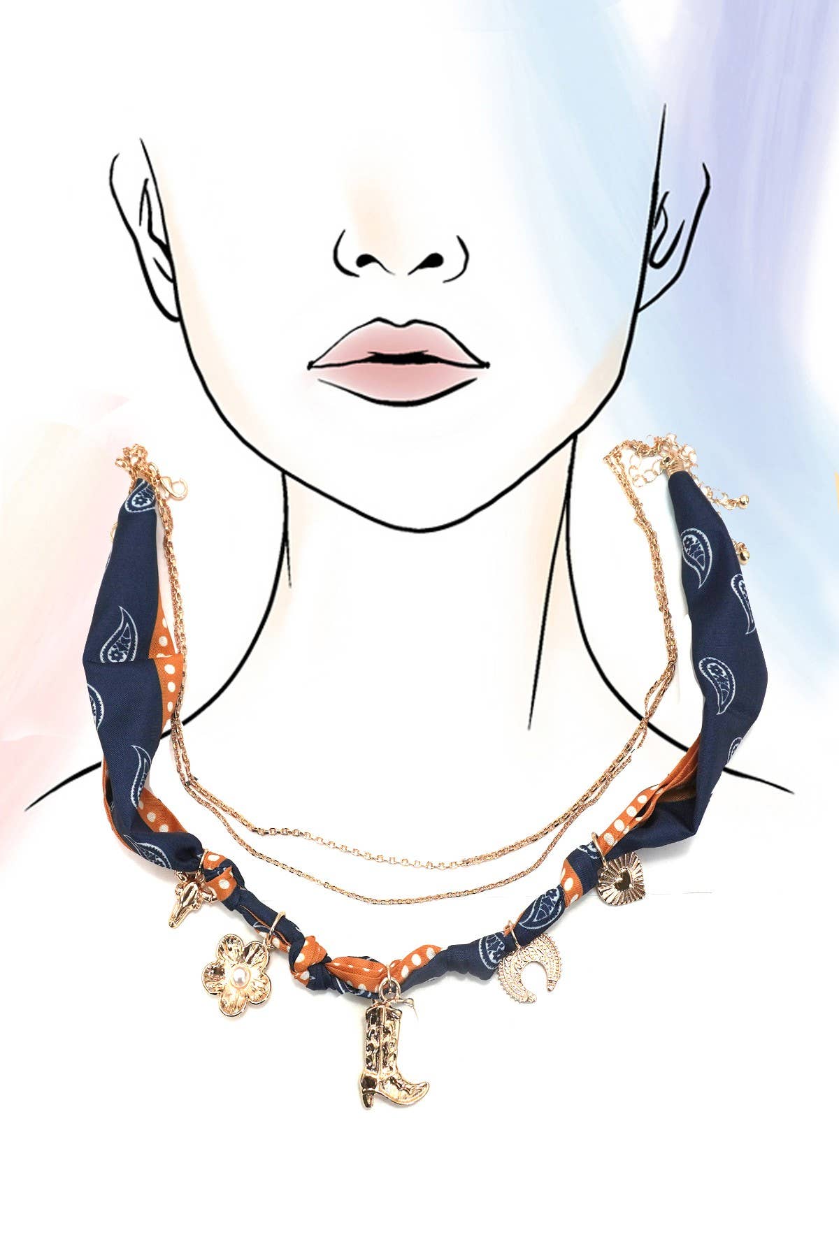 WC / Scarf Charm Necklace (Navy)
