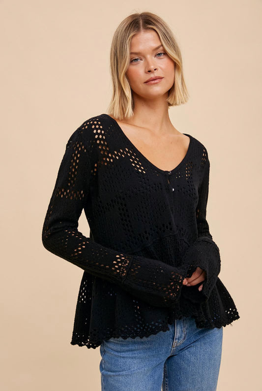 WC Pointelle Peplum Sweater