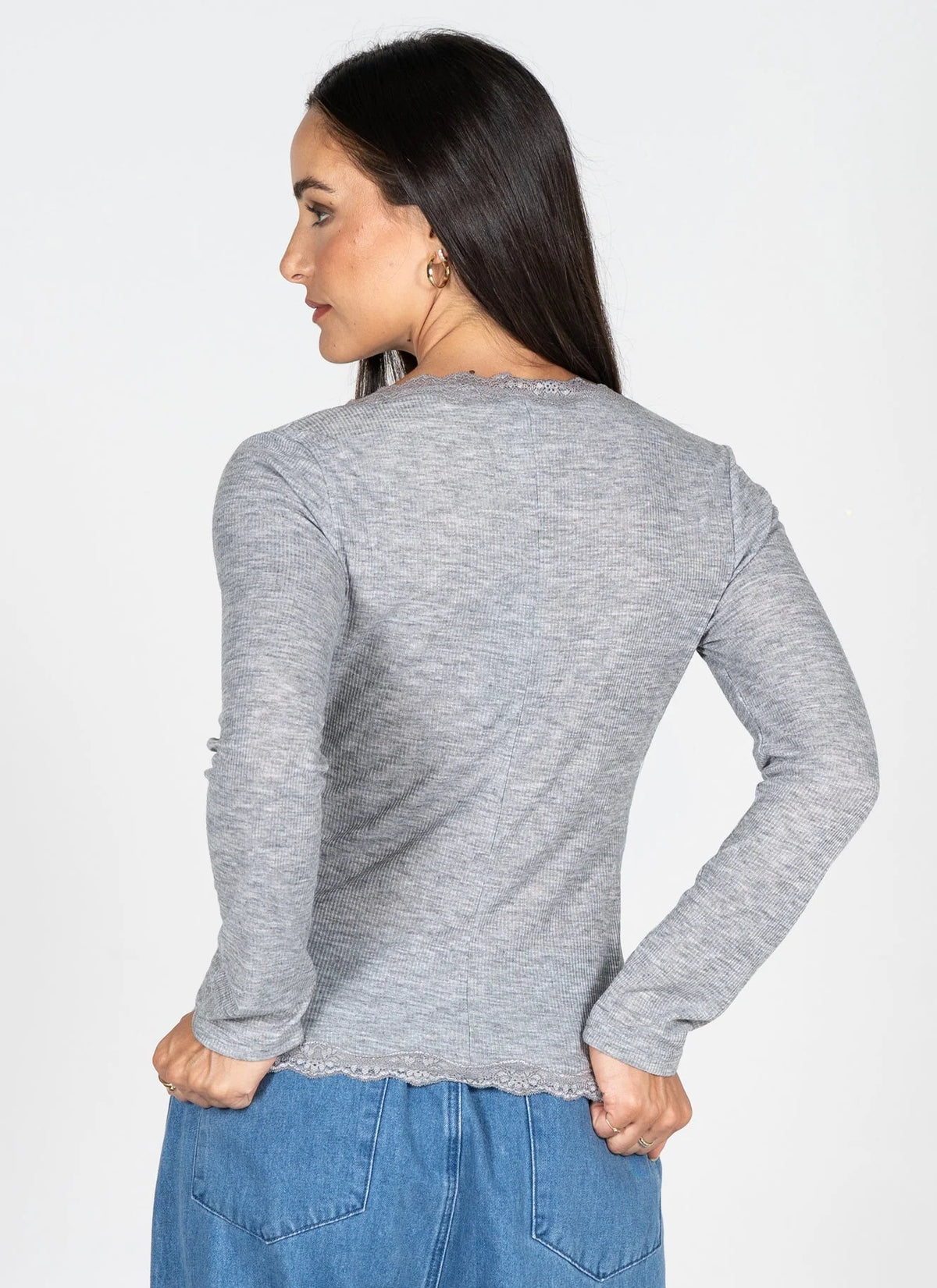 C’est Moi / Lace Trim Button Up (Grey)