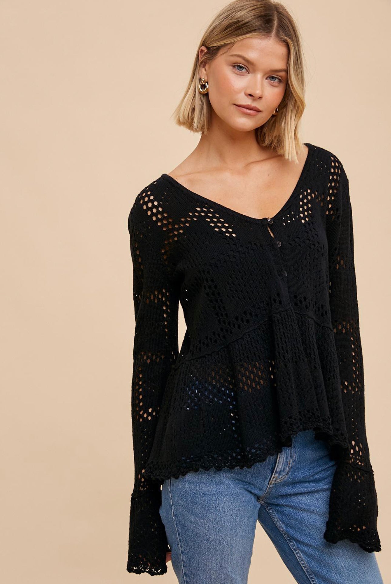 WC Pointelle Peplum Sweater