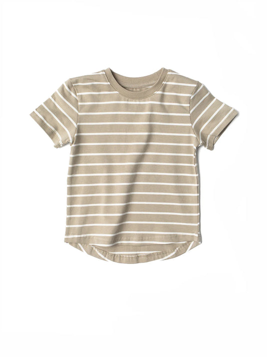 Little Bipsy / Pinstripe Tee Khaki Green and White