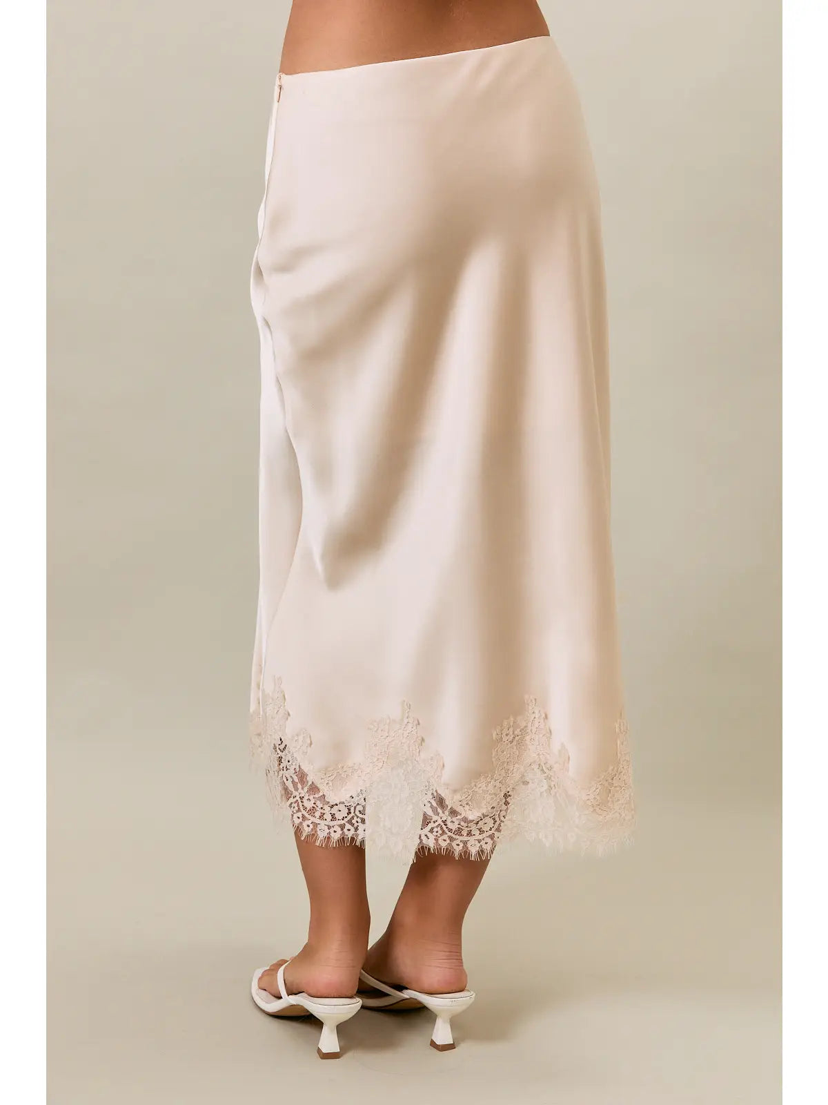 WC / Lace Trim Satin Midi Skirt