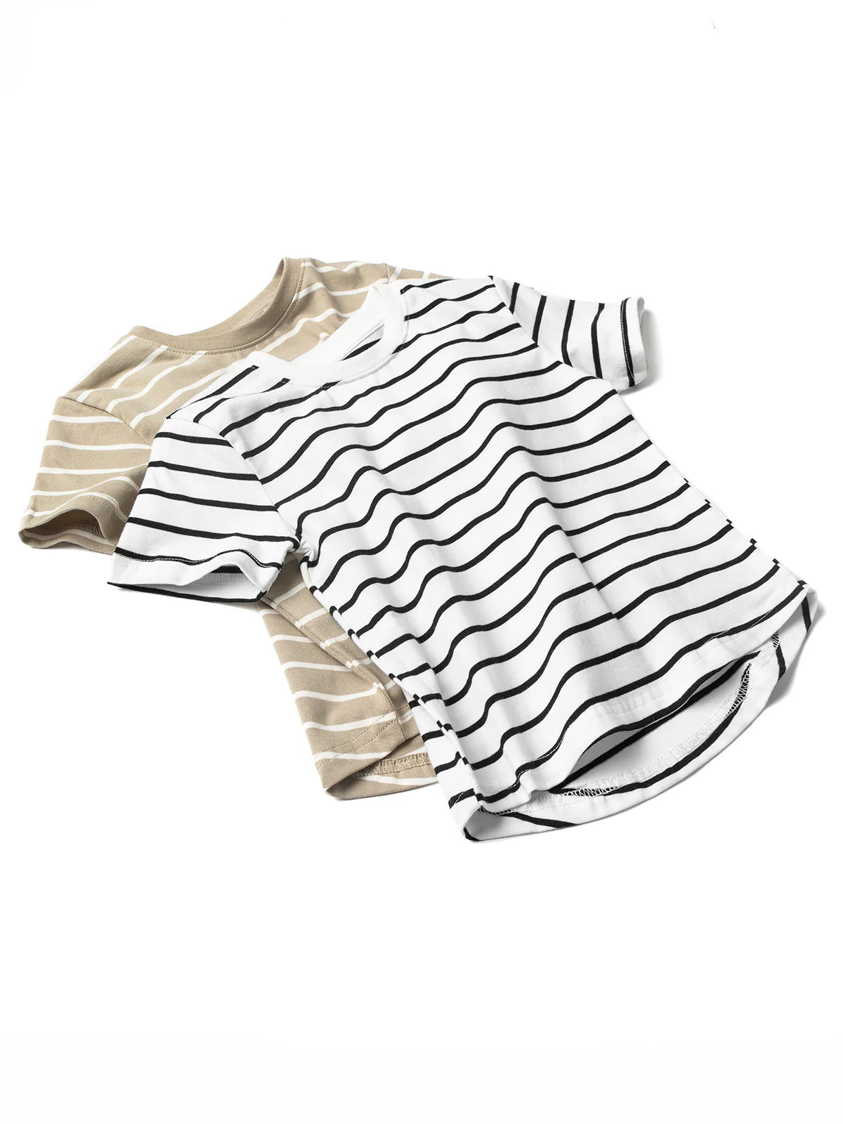 Little Bipsy / Pinstripe Tee Khaki Green and White