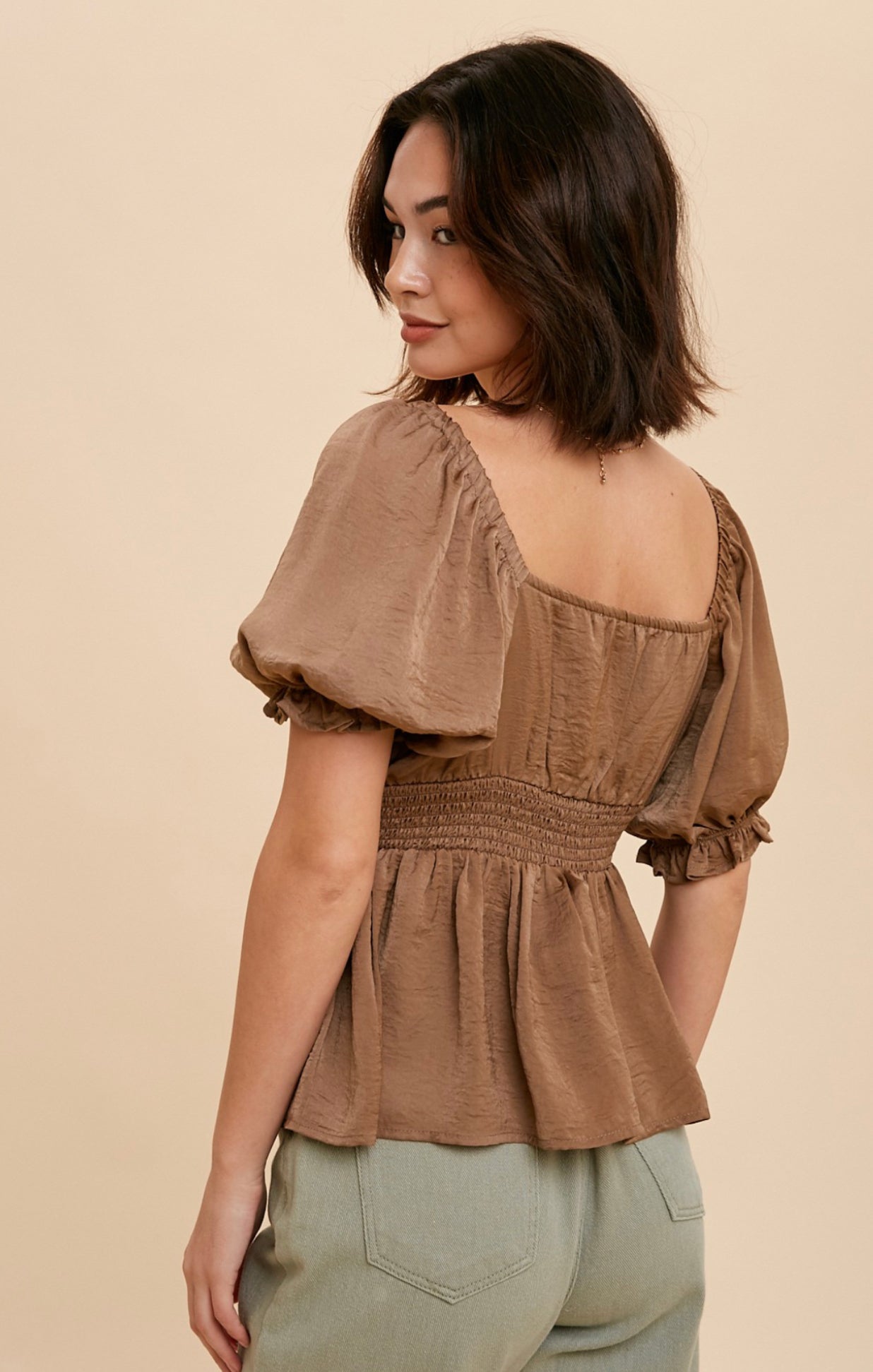 WC Satin Smocked Blouse