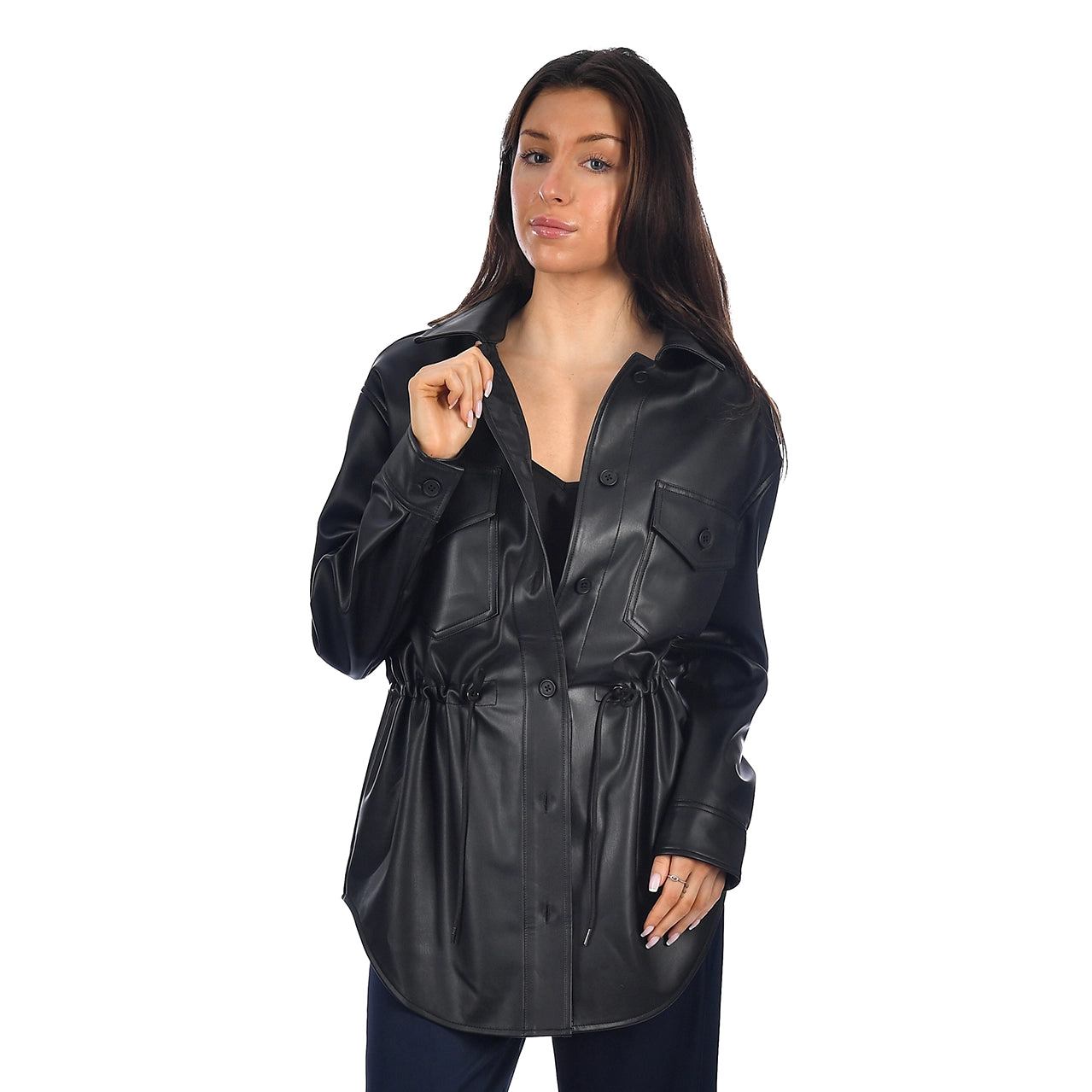 RD STYLE Faux Leighton Leather Drawstring Jacket