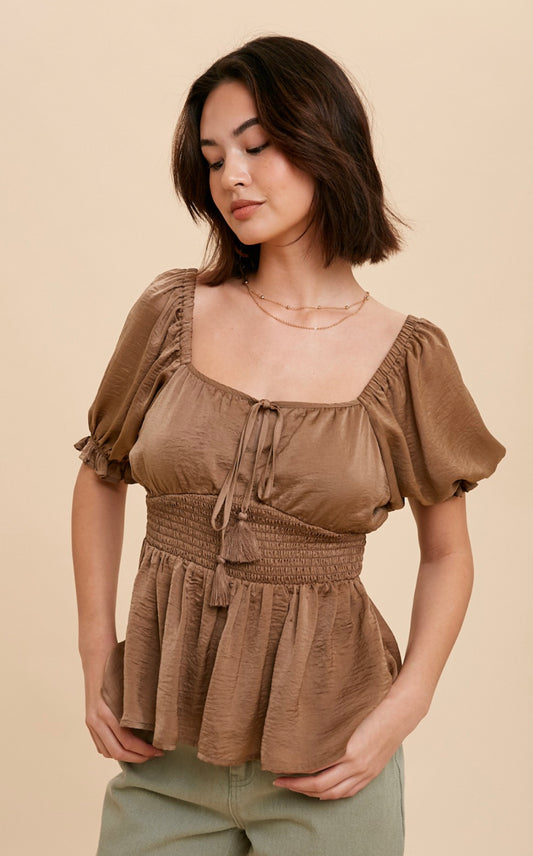 WC Satin Smocked Blouse