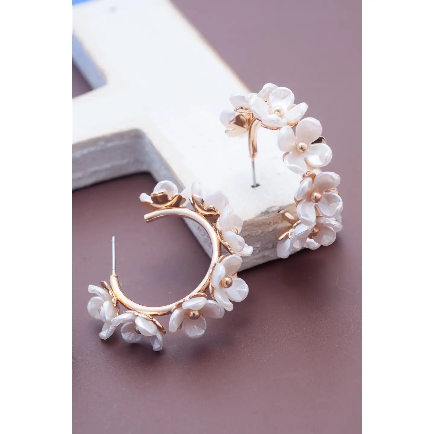 WC Pearl Flower Hoop Earrings