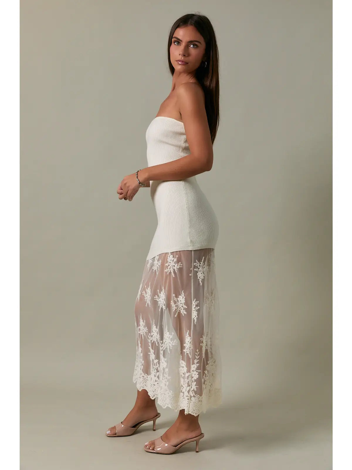 WC / Lace Hem Knit Midi Dress