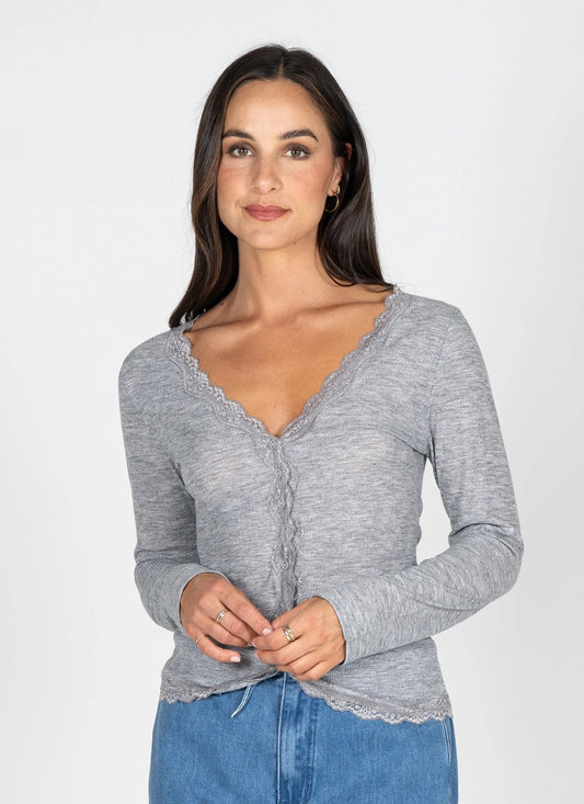 C’est Moi / Lace Trim Button Up (Grey)