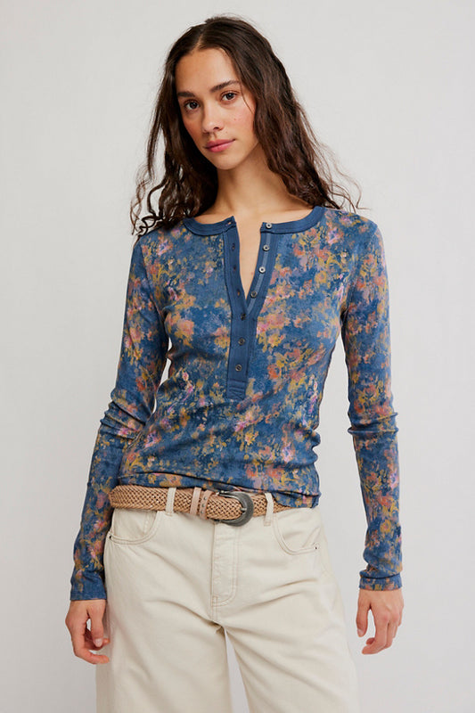 Free People / Jamie Printed Henley Longsleeve