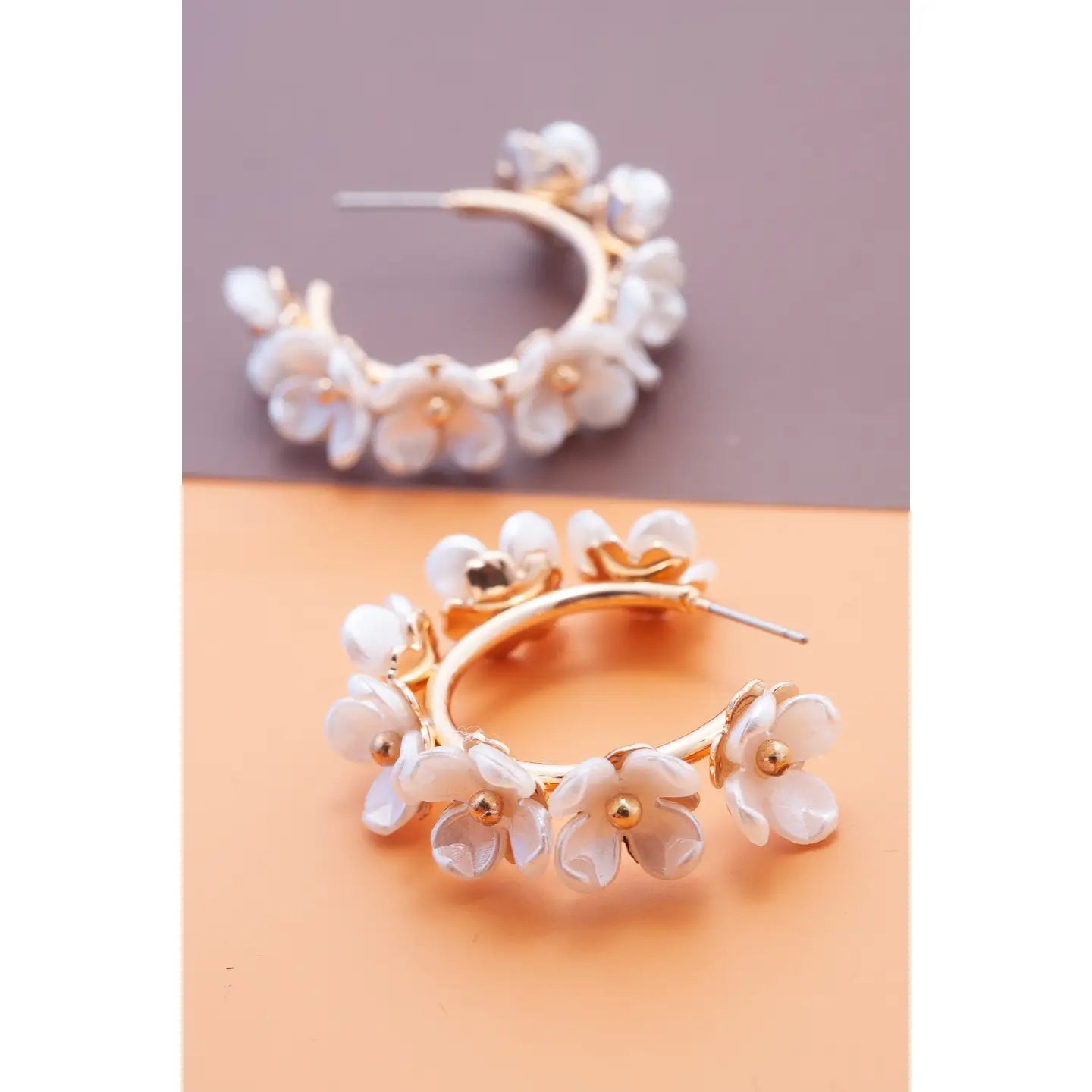 WC Pearl Flower Hoop Earrings