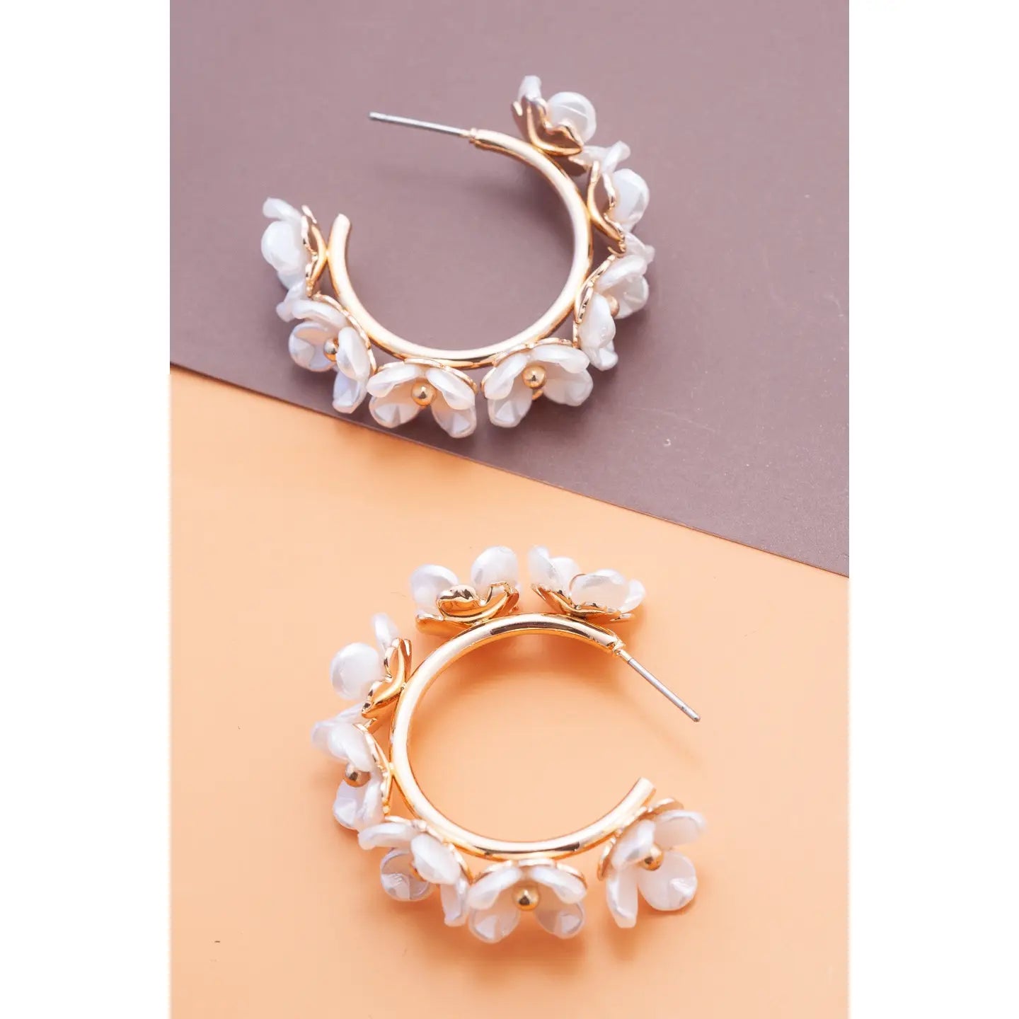 WC Pearl Flower Hoop Earrings