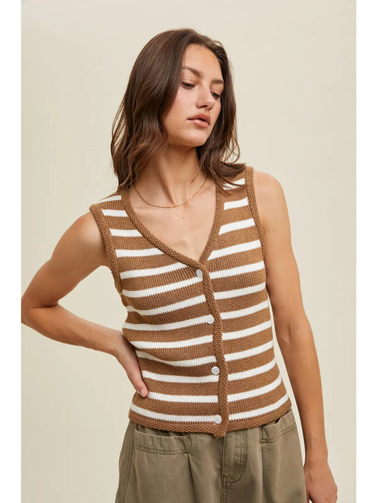 WC Striped Button Up Vest