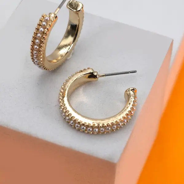 WC Pearl Studded Hoop Earrings