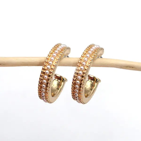 WC Pearl Studded Hoop Earrings