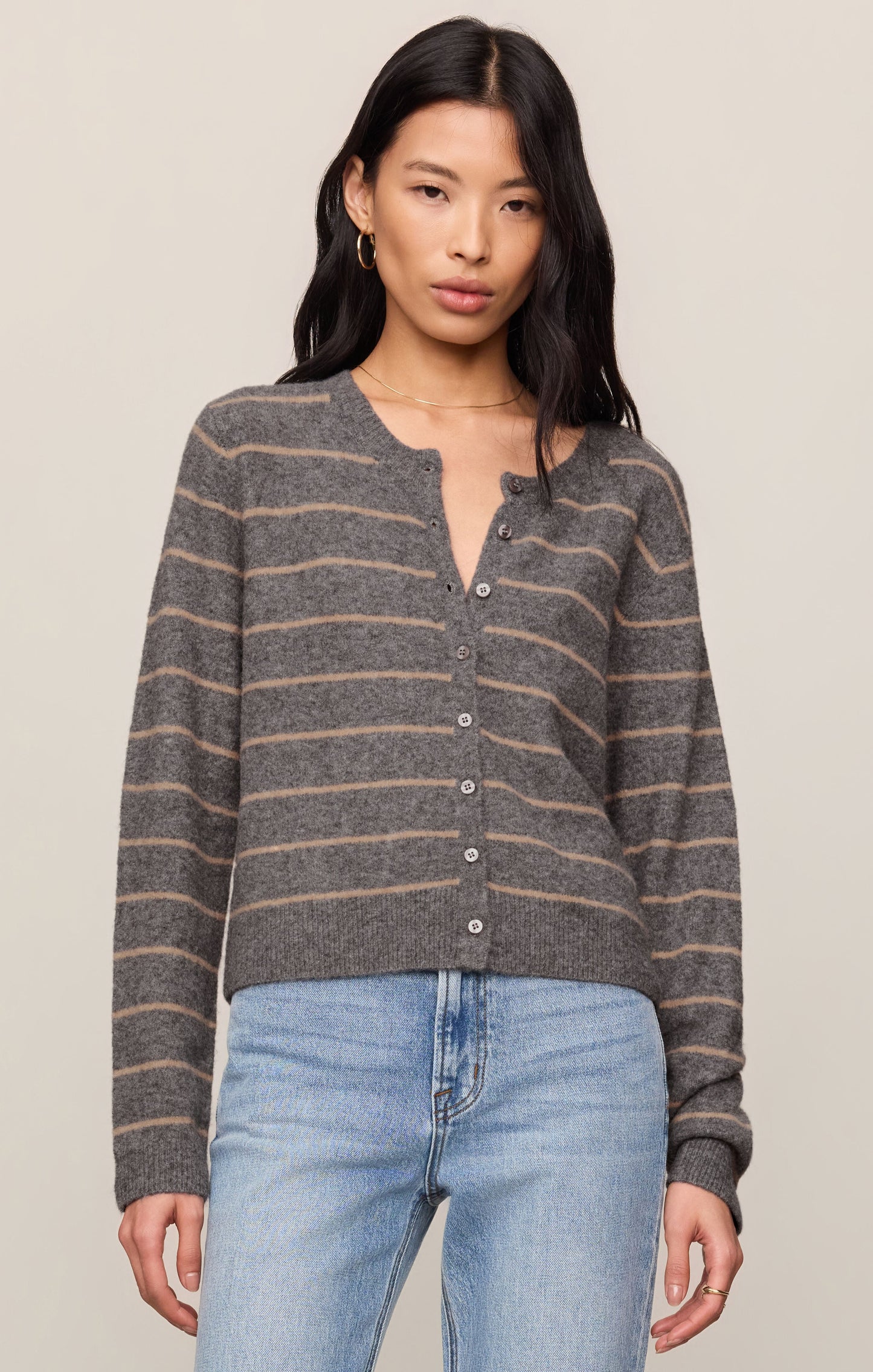 Z Supply / Medina Cozy Striped Cardigan in Charcoal Heather